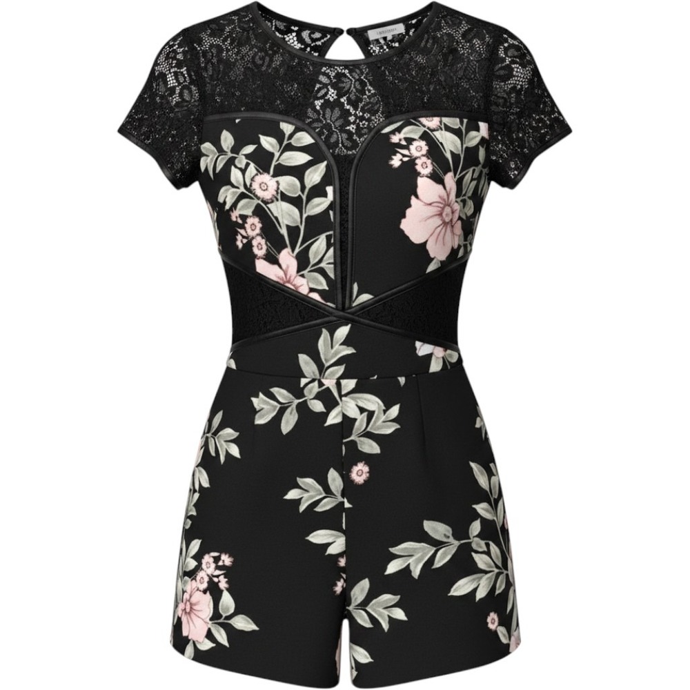 Edgy-Glam Floral GUESS Sweetheart Cutout Romper Blk Lace Open Back One Piece S